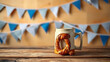 © Vaundy - Beer stein and pretzel with bunting, Oktoberfest celebration concept