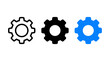 © Al Rafi - Set of three gear icons in outline solid and blue styles with mechanic technical settings