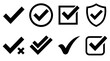 © Ultimate Art - Set of professional approval and rejection icons with checkmarks and crosses in clean black and white vector style