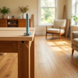 © Pixel-Shot - Home improvement and diy renovation, metal bolt standing on wooden table in bright living room interior for furniture assembly and construction project