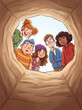 © azka - Group of Diverse Friends Looking Down into a Hole Cartoon Illustration