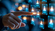 © Nataliya - Recruiter reviewing multiple professional profiles on a large virtual screen while selecting the most suitable applicant, talent acquisition, candidate comparison, hiring process,