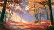 © serarino - 紅葉が美しい秋の森に差す木漏れ日の小道