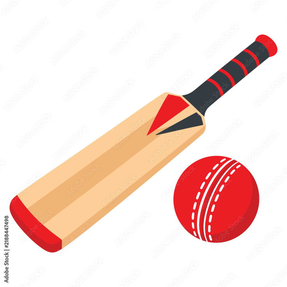 Cricket bat and red ball ready for a game Stock Vector | Adobe Stock