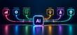 © alimu - 3D Render of Artificial Intelligence Hub Connected to Digital Icons for Analytics, Automation, Communication, Insight, Personalization, and Security