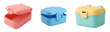 © Faizan - Colorful plastic lunch boxes in pastel shades featuring open lids and latch closures designed for organized food storage solutions displayed individually on transparent background