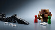 © Cilok Ayam - Concept of risk management and strategic problem solving showing falling dominoes and wooden puzzle pieces to represent crisis intervention and business stability.