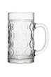 © Chinases - Empty clear glass beer stein with dimpled texture and a sturdy handle, isolated on a clean white background