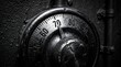 © MdLutfur - Safe dial combination lock close up photo, black and white security vault mechanism