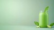 © pvl0707 - Refreshing green smoothie in a jar with fresh fruits and vegetables on a soft background for healthy eating inspiration