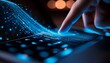 © MDMasud - Futuristic digital data flow and human finger touching high tech device screen graphic concept