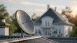 © Gregorii - Satellite internet, rooftop dish antenna receives and transmits communication signals to provide high-speed broadband connectivity for a residential home.