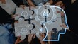© InfiniteFlow - A diverse team collaborates on innovative concepts related to artificial intelligence, surrounded by digital graphics that illustrate technology and strategic ideas. Raster