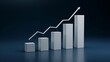 © HAFIZUL - 3D illustration of business growth chart with rising bars and upward trend arrow on dark blue background
