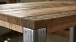 © HPMP Studio - Rustic reclaimed wooden table top with industrial steel metal legs corner detail.