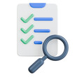 © PW.Stocker - 3D assessment checklist icon with magnifying glass for business survey, audit, test, research.