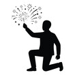 © RsRafi - Man silhouette holding sparkler, kneeling person with fireworks vector, celebratory male figure icon for holiday events