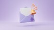 © ifa - 3D purple envelope mail icon with notification bell and alerts.