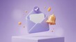 © ifa - 3D purple message icon and golden notification bell on podium