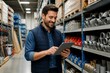 © mila103 - Man using tablet inspecting inventory in warehouse storage