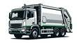 © TrendMark - Modern White Garbage Truck Illustration Isolated on White Background; Three-Quarter View of a Rear-Loader Refuse Collection Vehicle for Waste Management and Sanitation Services.