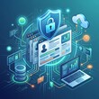 © DWI - Isometric cybersecurity shield protecting digital user data and network
