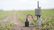 © Mudassar Mushtaq - Soil moisture sensor with wireless transmitter installed in a field of young green crops