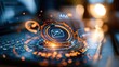© The Little Hut - Futuristic Digital Email Icon Interface with Glowing Orange and Blue Abstract Technology Background