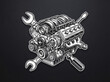 © ENDRY - Car engine with repair tools.