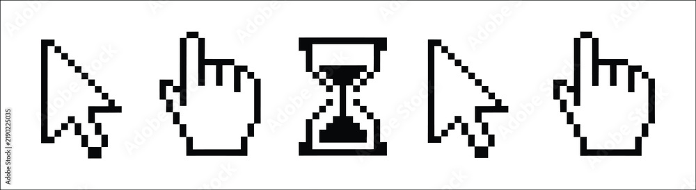 Technology Pattern Ith Cpu Pixel art computer mouse cursor icon set, arrow pointer hand shapes ...