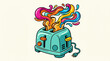 © Tabassum - Appliance toaster kitchen colorful in smoke explosion swirl of illustration art abstract breakfast device creative