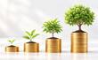 © Chau Tan - Financial Growth and Sustainable Investment Concept with Increasing Gold Coin Stacks and Growing Green Plants