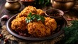 © Plaifah - Crispy Fried Chicken Served with Spicy Dipping Sauce and Herbs