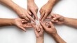 © Reni - Diverse hands converging in a circular formation, symbolizing unity and collaborative effort towards a common objective, fostering teamwork and shared purpose