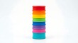© Lucas - A stack of colorful plastic cups on a white background
