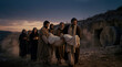 © Xenia - Disciples carrying the wrapped body of Jesus Christ to cave tomb at dusk. Solemn burial of Jesus Biblical scene
