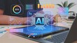 © Soyaeb - Professional Using Digital Tablet with Futuristic AI Data Visualization Graphs for Advanced Business Analytics and Intelligent Machine Learning Technology