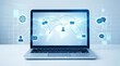 © keisyaa - Laptop displaying global network and communication icons.