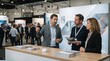 © Максим Новосветлов - Business professionals discussing new project at exhibition booth with brochures.