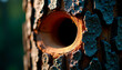 © Nataly - Tree trunk with hollow opening showing textured bark and natural patterns. Close-up view reveals intricate details of bark and hollow space, inviting exploration of nature.