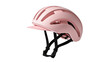 © Rowan - Light pink bicycle helmet with visor and adjustable black chin straps