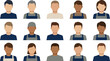 © rezaul4022 - Diverse set of male and female avatars in work aprons and casual clothes flat vector icons