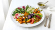 © MDRobiul - A colorful healthy buddha bowl with roasted vegetables and fresh citrus fruits on a white plate transparent background