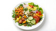 © MDRobiul - Fresh colorful vegetable salad bowl with avocado tomatoes cucumber and feta cheese on a white plate transparent background