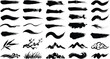 © RobiulIslam - Set of black ink brush strokes, mountains, bamboo leaves, and traditional oriental style isolated on a white background for