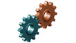 © PICSPRO - Two interlocking gears one teal and one bronze, isolated on transparent background