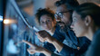 © suldev - Data Team Reviewing A Predictive Analytics Model Together On A Screen, Blue Hour Twilight Glow, Wide-Angle 24mm Lens, Expansive View, Cool Muted Blue-Gray Palette, Photorealistic, Ultra-Detailed