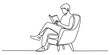 © Vabna - Young man sitting in an armchair reading a book continuous line drawing