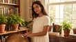 © WellnessCaptures - Young woman in a cozy room with plants and books.