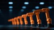 © Generative AI - Orange robotic arms lined up in factory setting